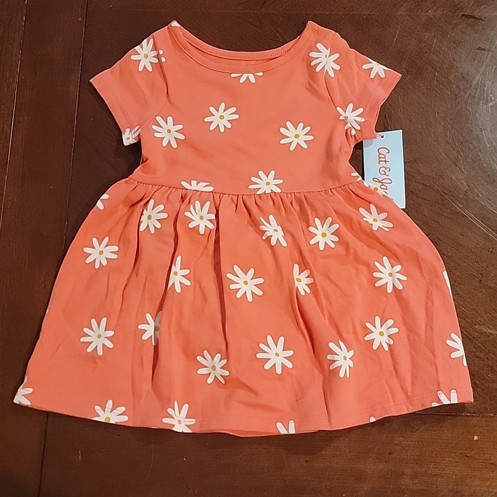(J14) NWT Coral dress with white flowers infants girls 18mths